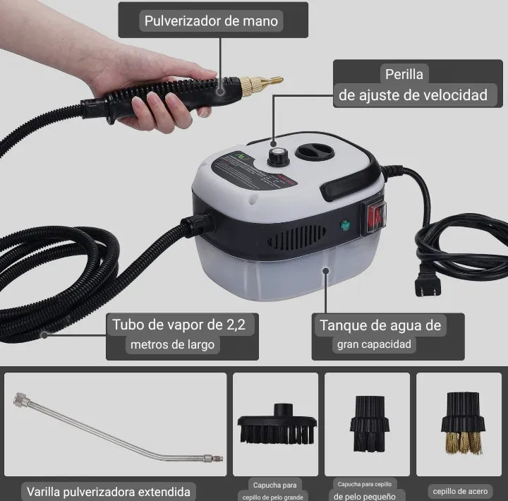 Limpiador a Vapor 2500W de Alta Presión | Limpieza Profunda Multiuso